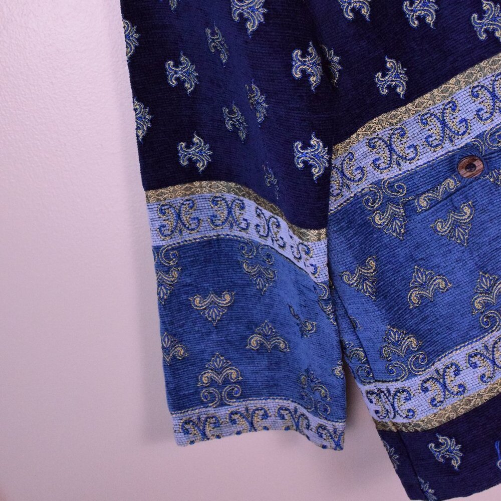 VINTAGE Sag Harbor Blue & Gold Tapestry Oversized Jacket Grandmacore - Size 10 - Picture 5 of 7